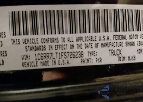 2015 Ram 1500 Outdoorsman z USA, uszkodzony, nr VIN 1C6RR7LT1FS726238